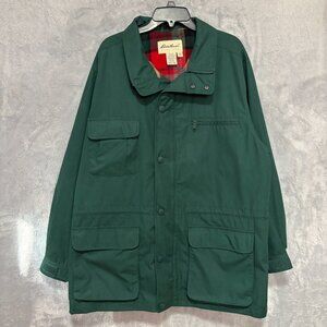 Vintage Eddie Bauer Jacket Mens Large Forest Green Plaid Flannel Lined No Hood